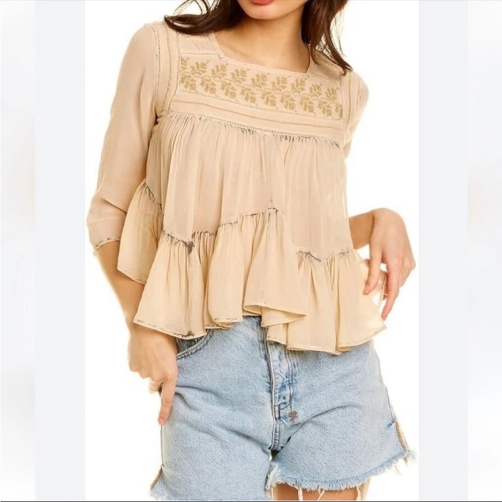 RAGA, tan, sheer boho blouse
